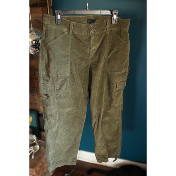 SANCTUARY Womens Green Curve Corduroy Crop Wear To Work Cargo Pants Plus 16W - Picture 1 of 8
